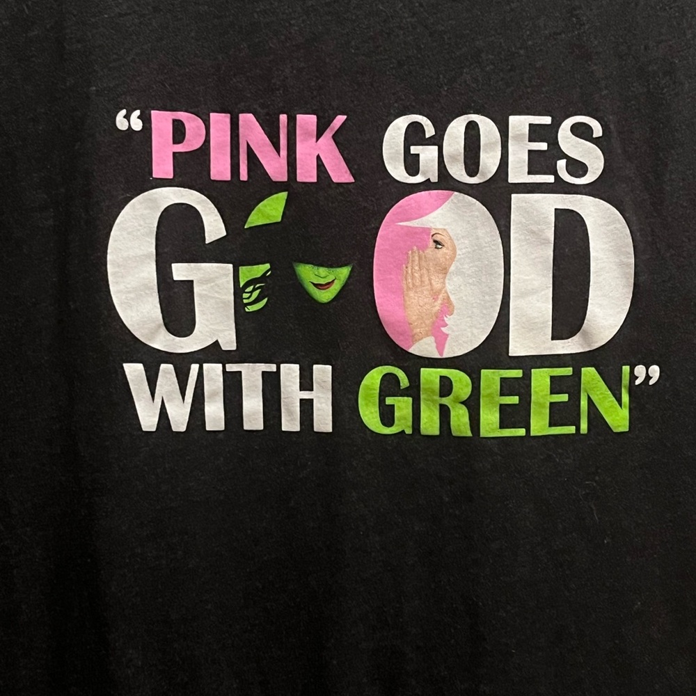 ”Wicked” Wear Women’s Tee. XL. Black Tee w/Pink, Green & White front graphic.